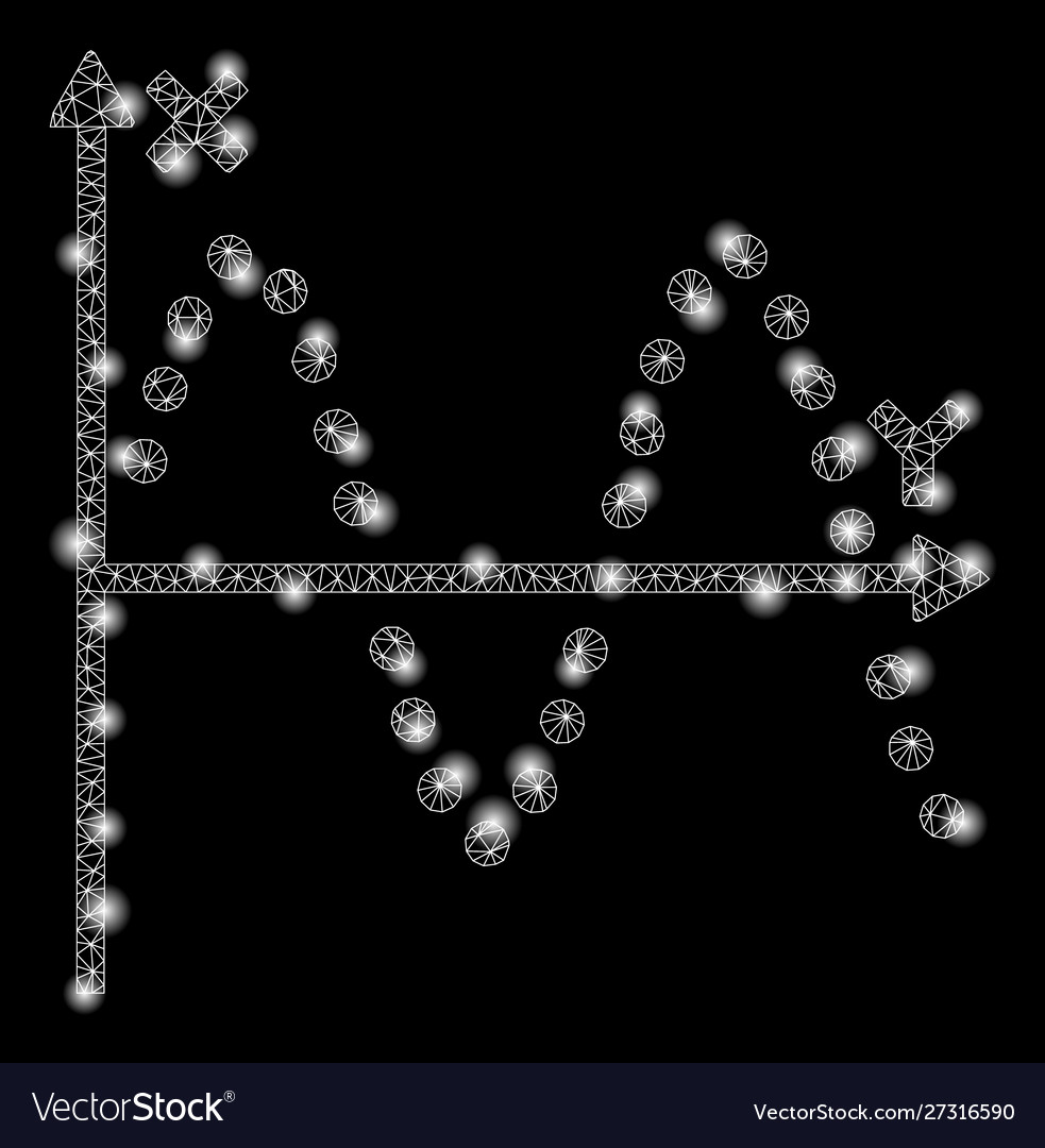 Flare mesh wire frame sine plot with light spots vector image Flare mesh wire frame sine plot with light spots