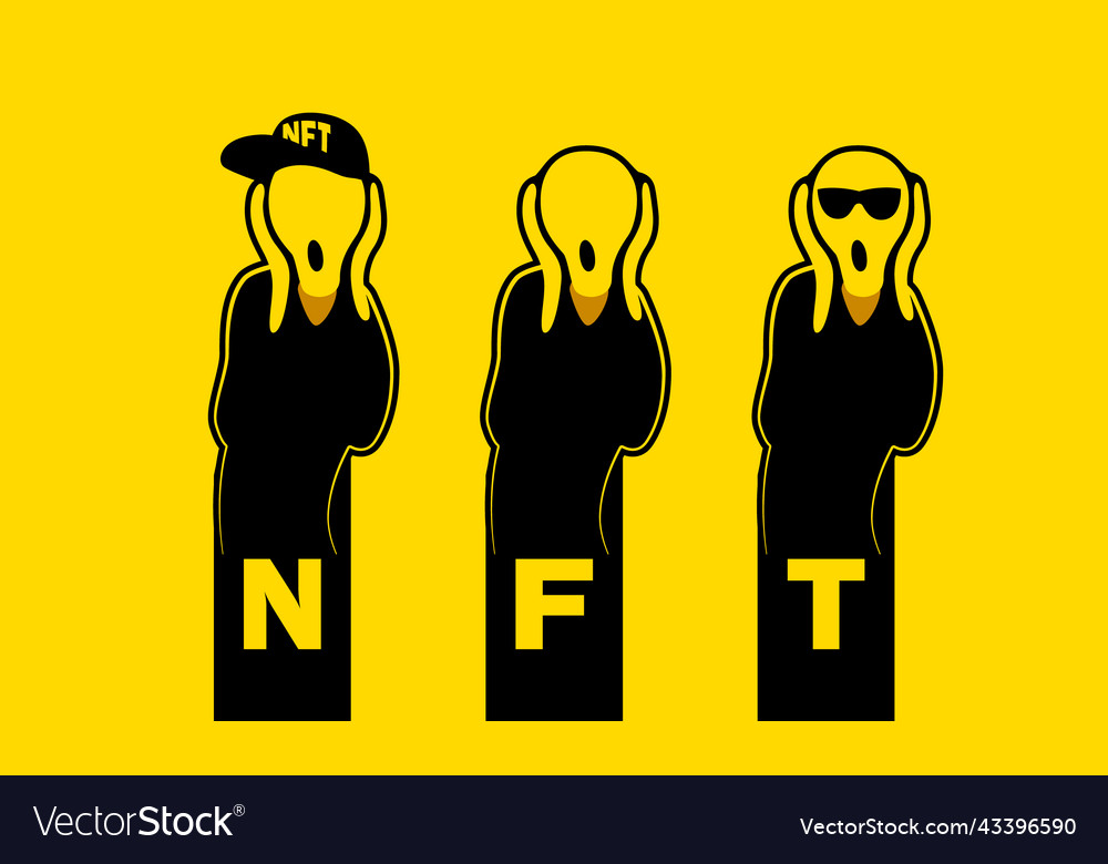 Nft art collection with the scream picture flat vector image Nft art collection with the scream picture flat