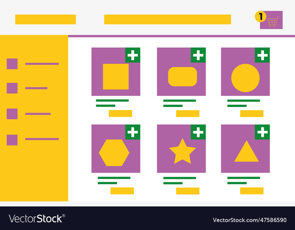 Online shopping interface on screen with assorted