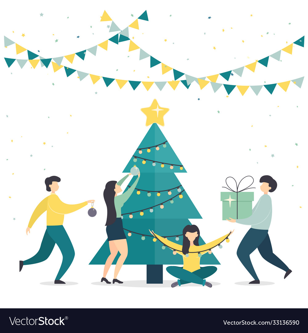 Menschen und dekorierten Weihnachtsbaum vector image Menschen und dekorierten Weihnachtsbaum