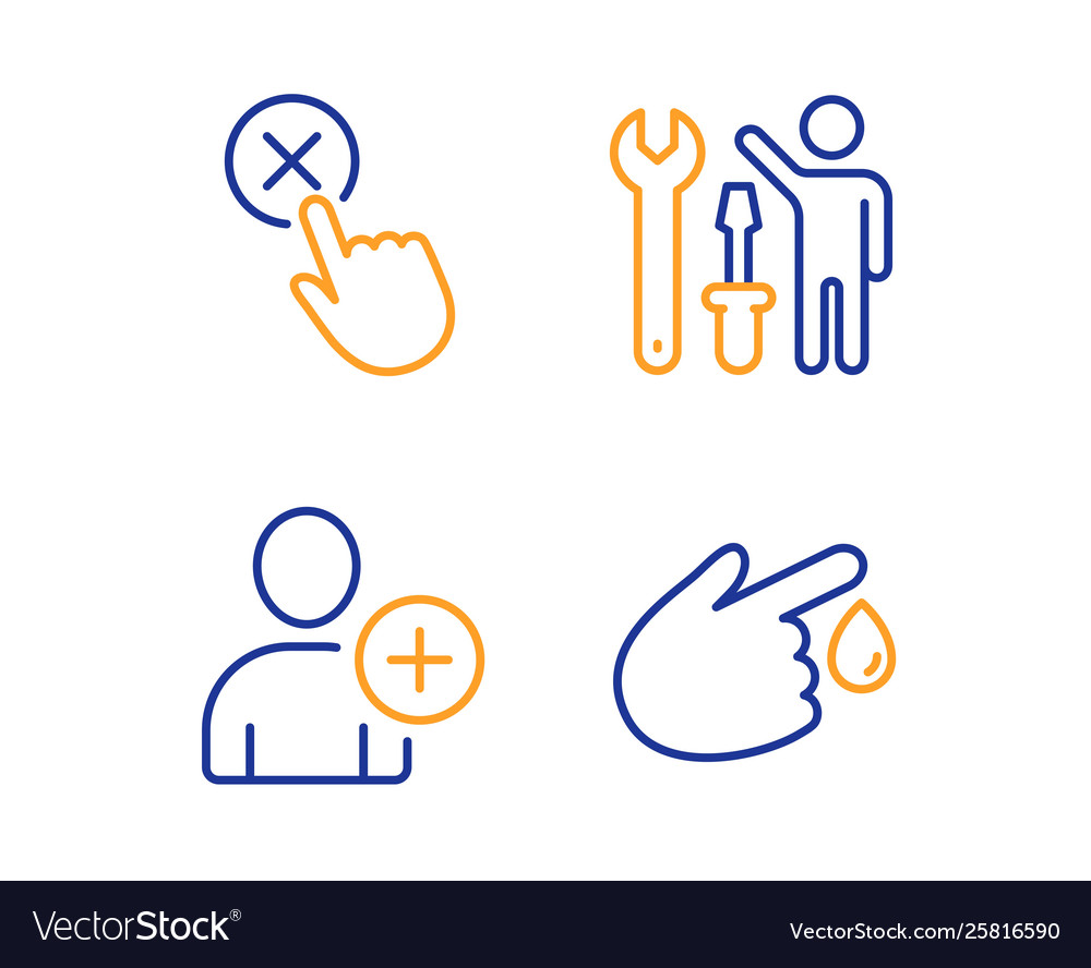 Repairman add user and reject click icons set