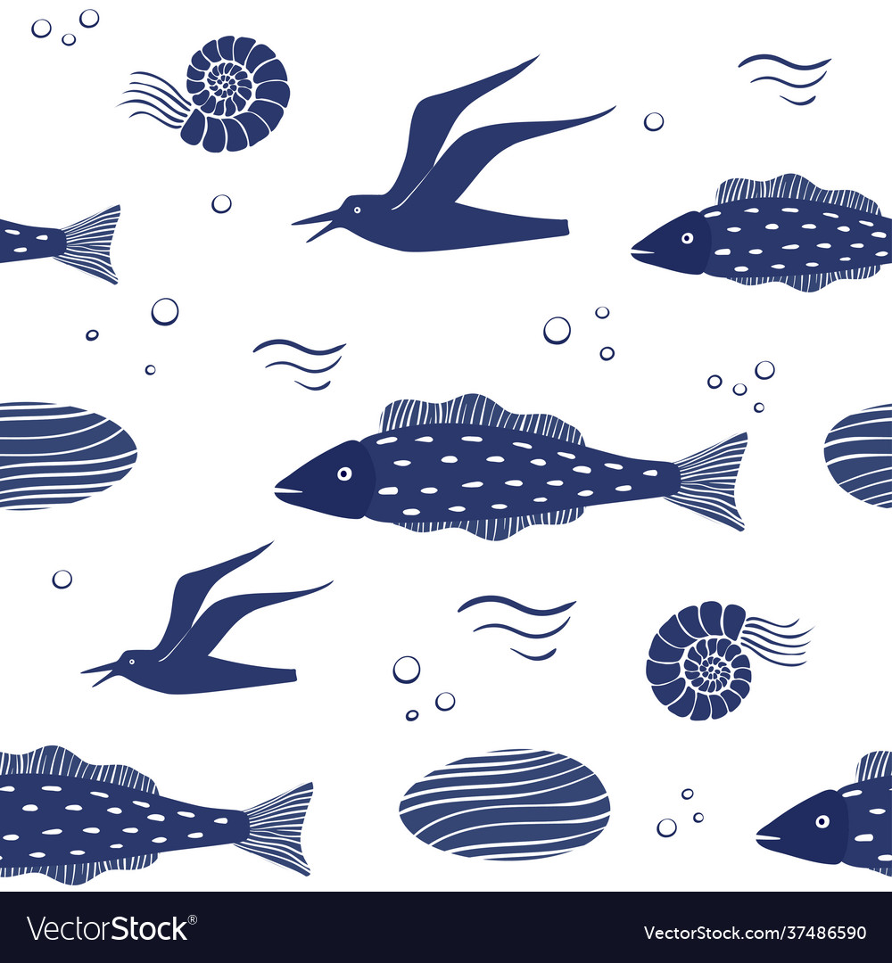 Seamless pattern with sea creatures