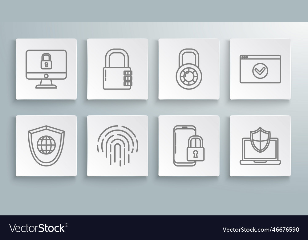 Set line shield with world globe fingerprint