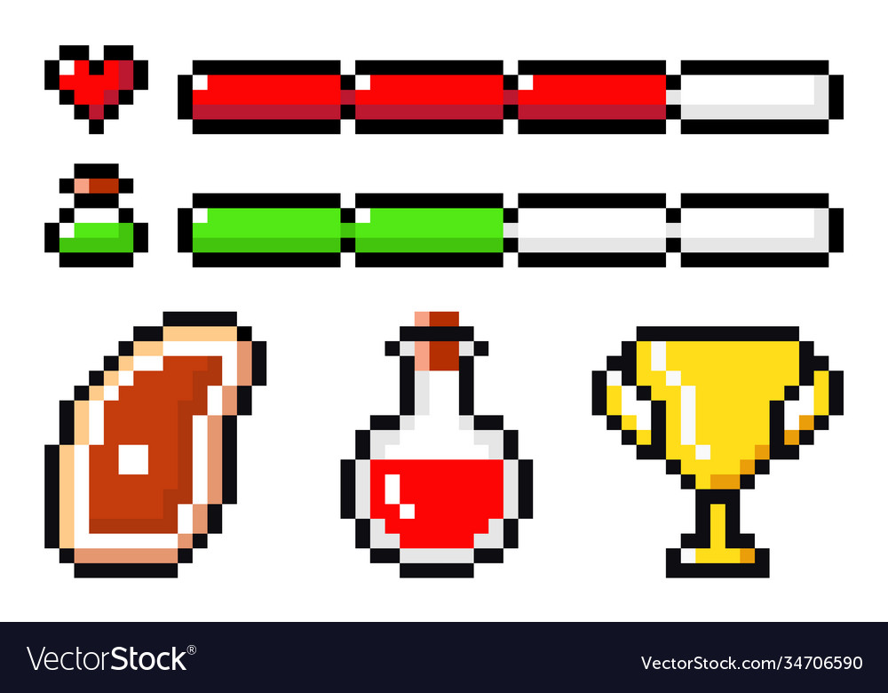 Set pixel symbols elements for mobile vector image Set pixel symbols elements for mobile