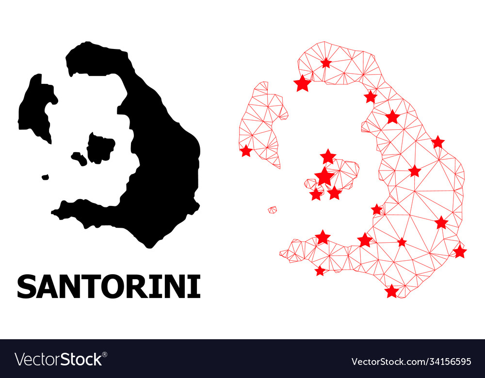 2d polygonal map santorini island with red