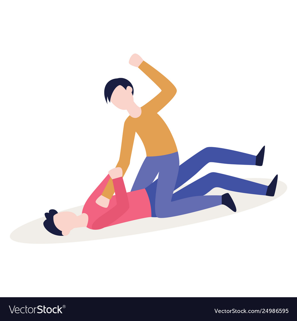 Angry bully beating up a person lying Royalty Free Vector