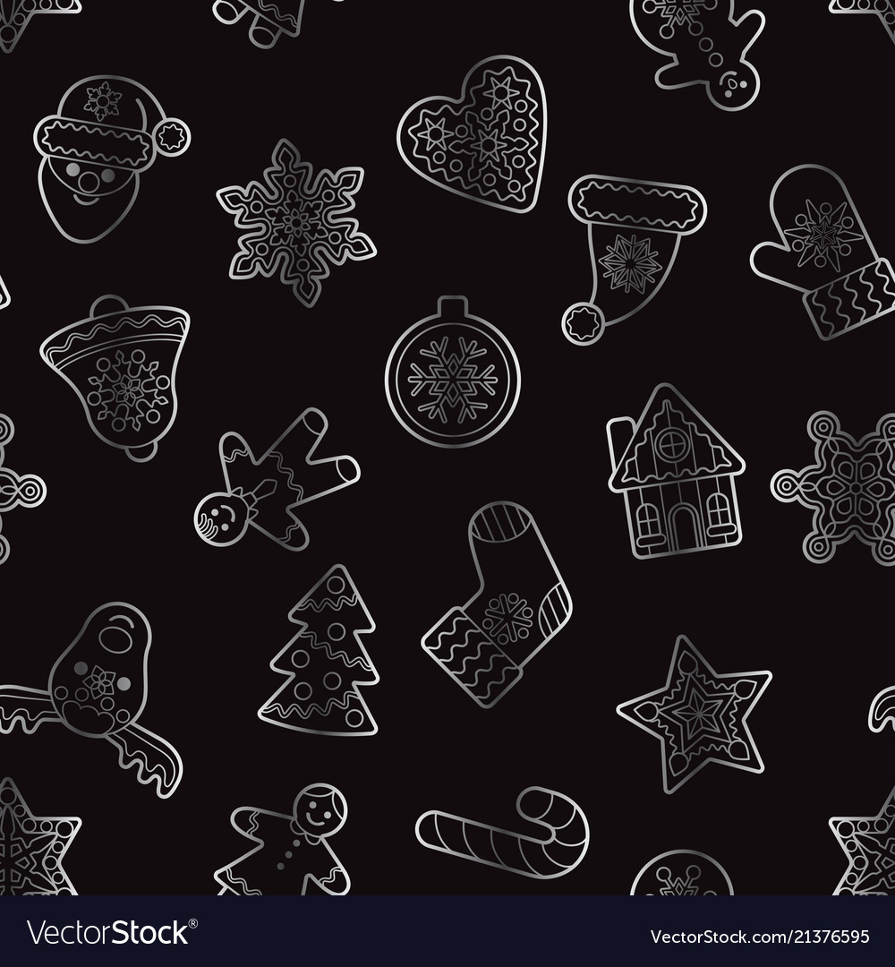 Christmas and new year silver outline seamless