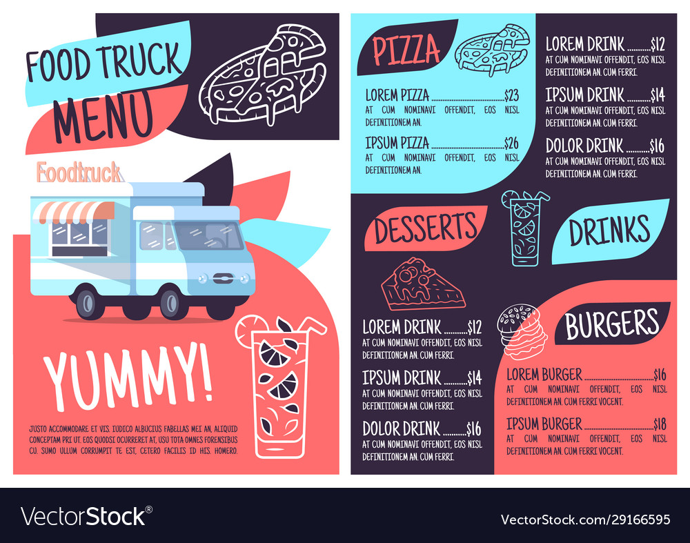 Food truck menu template print design with flat Vector Image