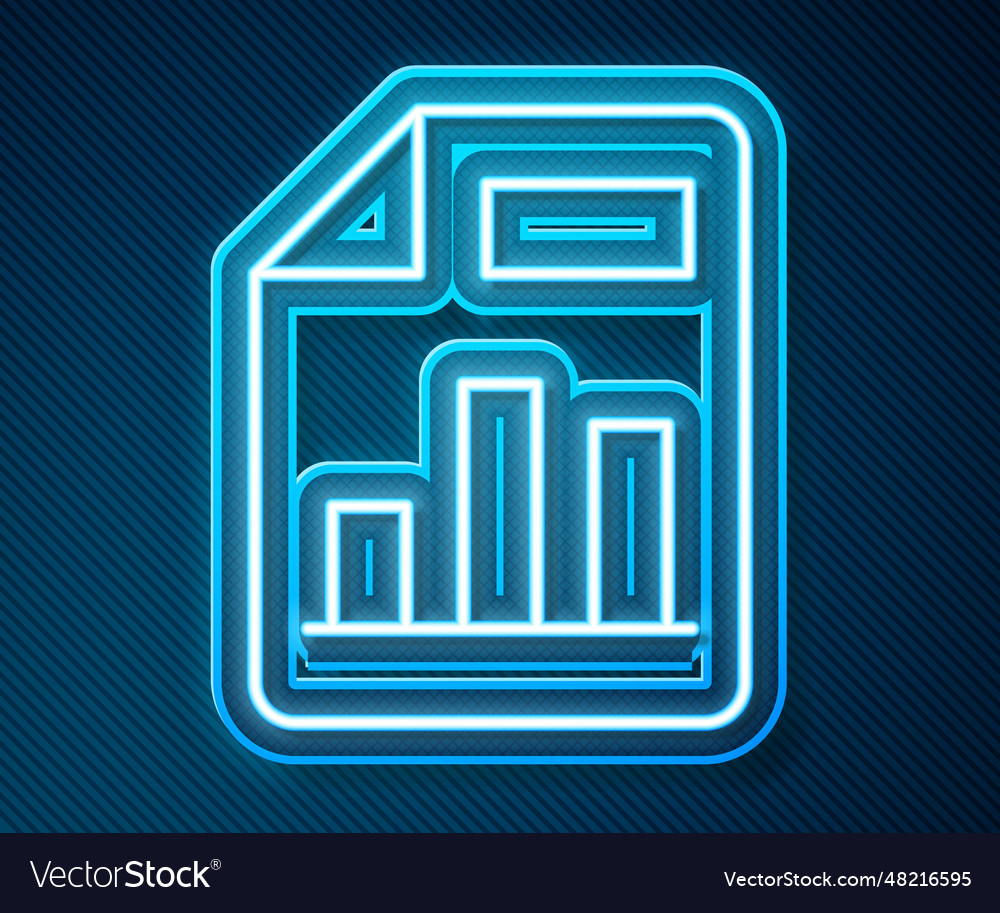 Glowing neon line document with graph chart icon vector image Glowing neon line document with graph chart icon