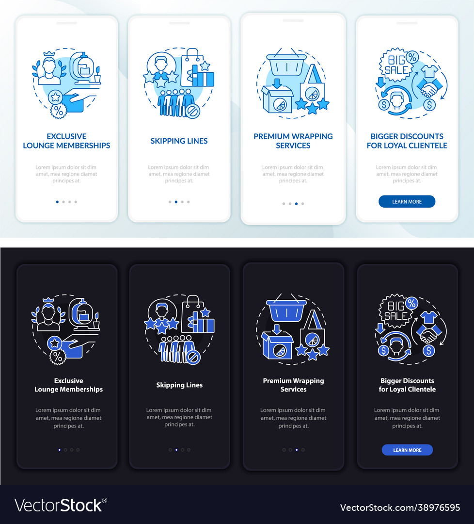 Loyalty program perks dark light onboarding Vector Image