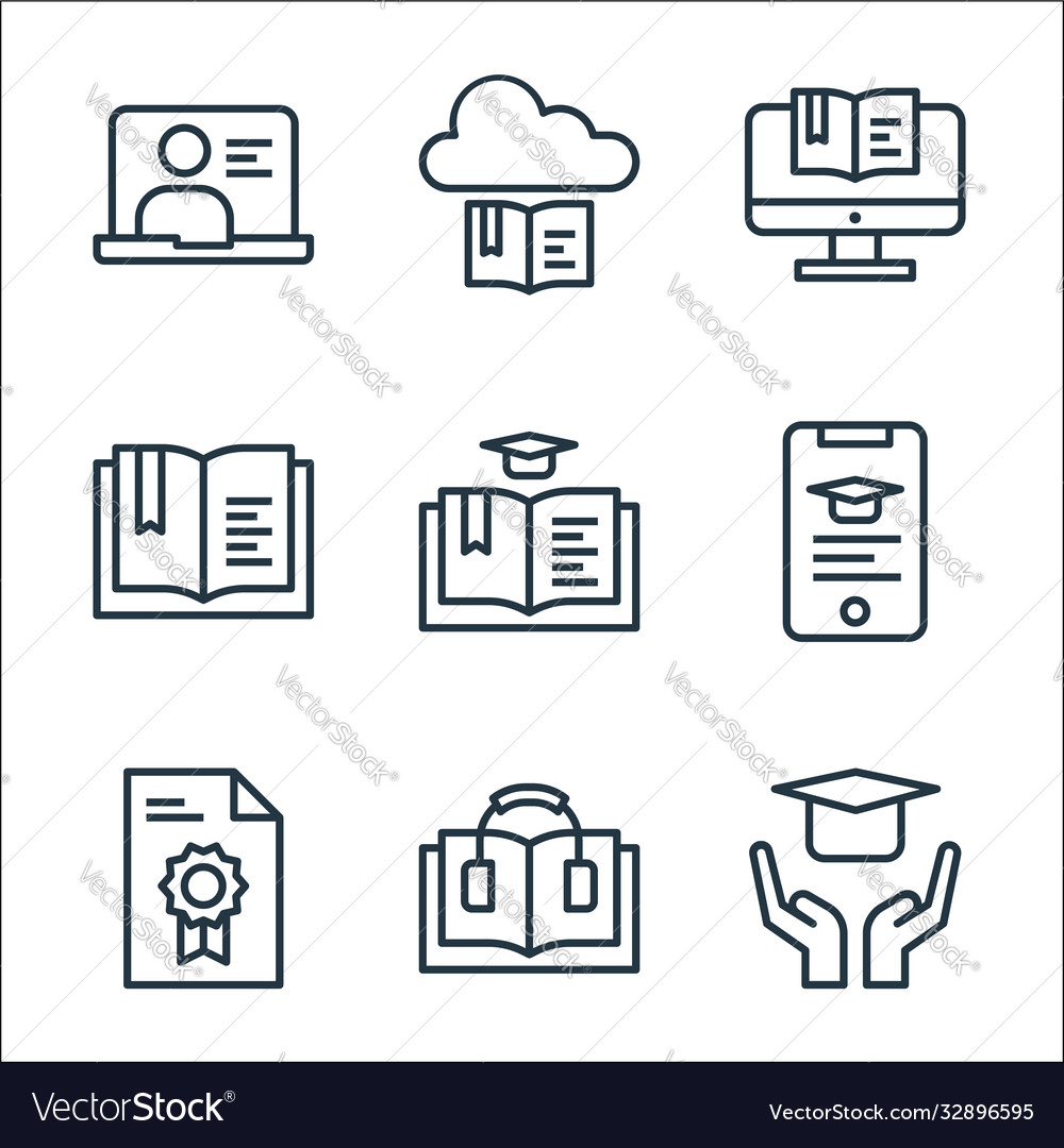 Online learning line icons linear set quality Vector Image Online learning line icons linear set quality