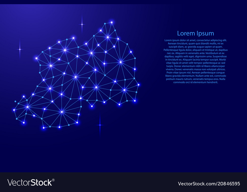 Rwanda map of polygonal mosaic lines network rays Vector Image Rwanda map of polygonal mosaic lines network rays