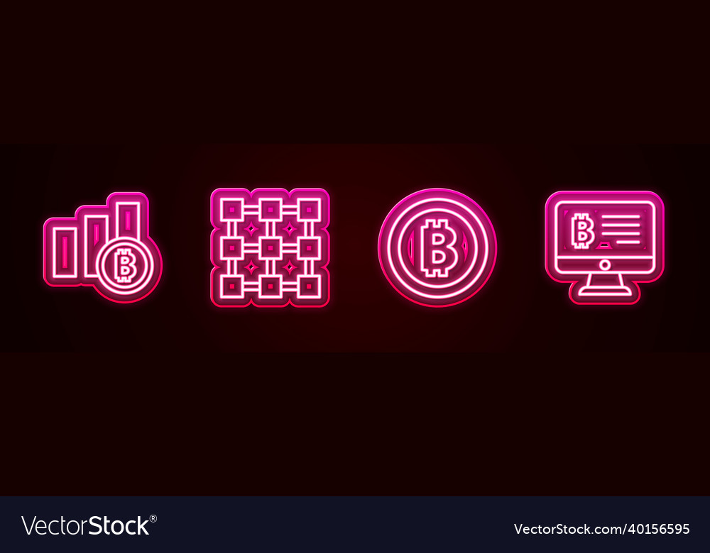 Set line pie chart infographic bitcoin blockchain