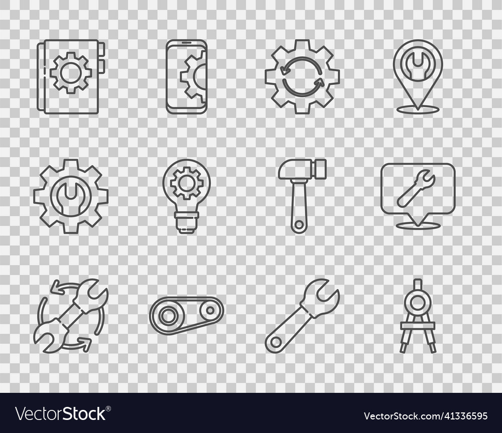 Set line wrench and arrows as workflow drawing vector image Set line wrench and arrows as workflow drawing
