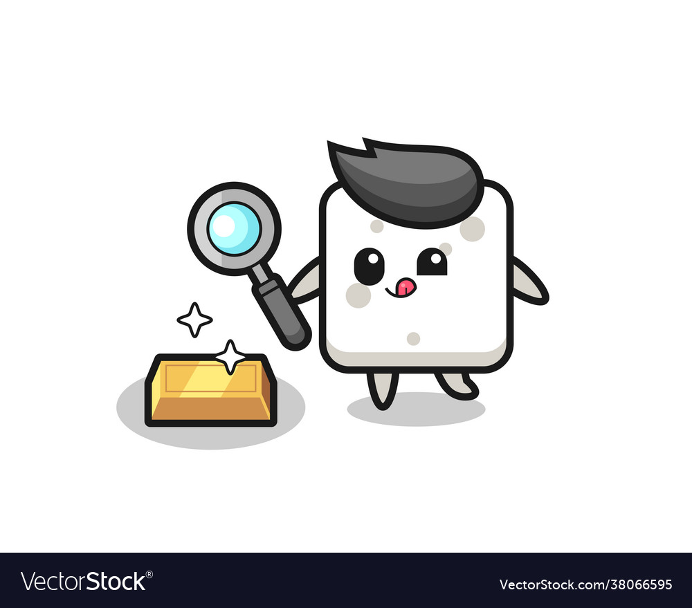 Sugar cube character is checking authenticity Vector Image Sugar cube character is checking authenticity