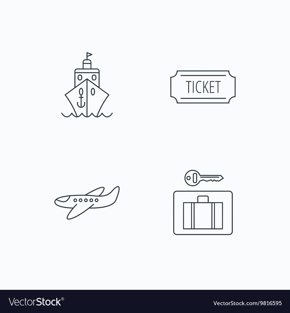 Ticket Kreuzfahrtschiff und Flugzeug Icons