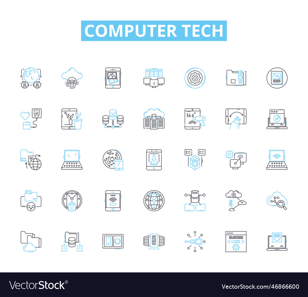 Computer tech lineare Icons setzen Hardware-Software vector image Computer tech lineare Icons setzen Hardware-Software