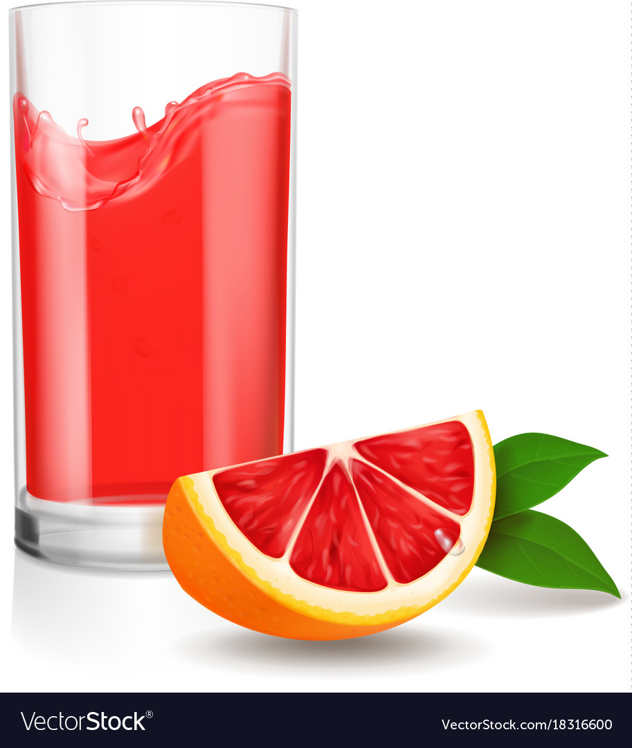 Grapefruit juice in glass red juice splash Vector Image