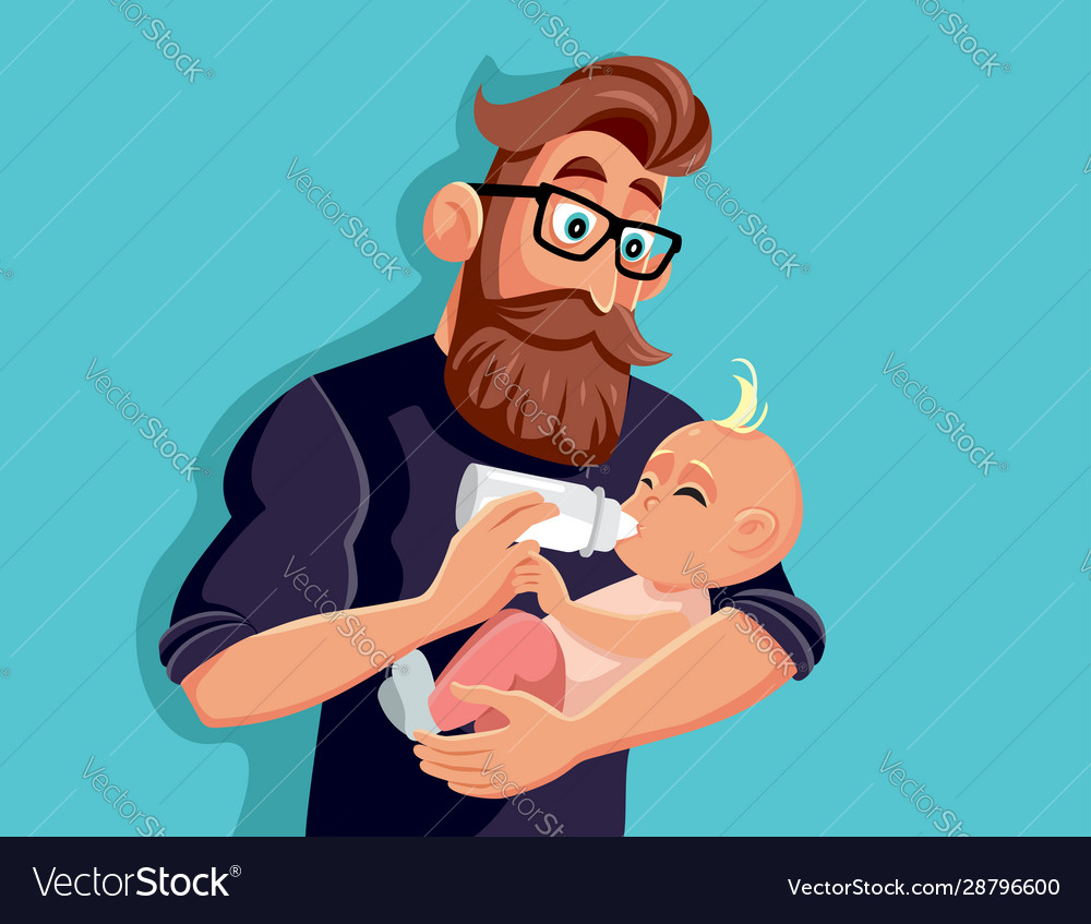 Loving father bottle feeding ba cartoon