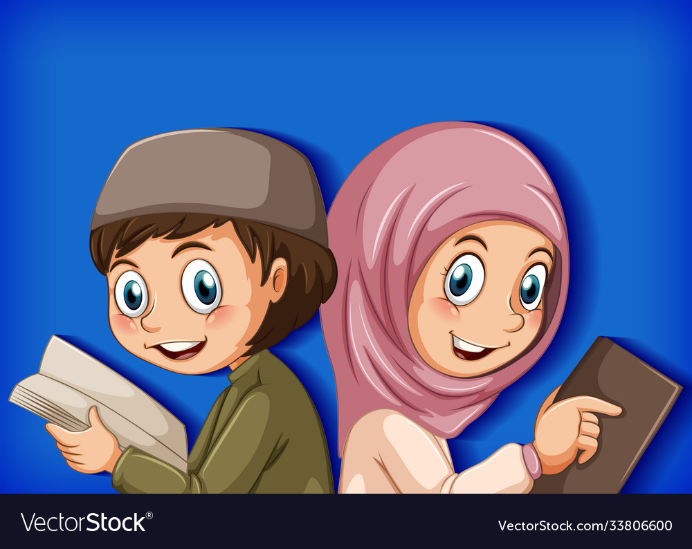 Muslim students reading book Royalty Free Vector Image