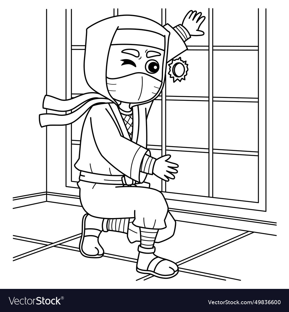 Ninja peeking through hole coloring page for kids