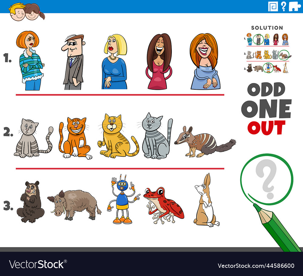 Odd one out task with cartoon people and animal Vector Image