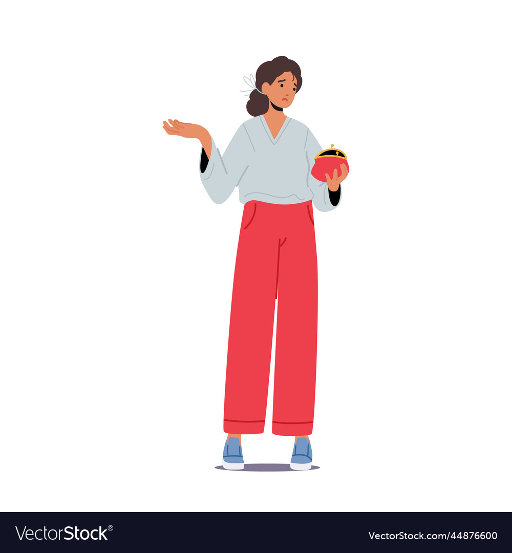 Poor woman with open empty wallet in hand vector image Poor woman with open empty wallet in hand