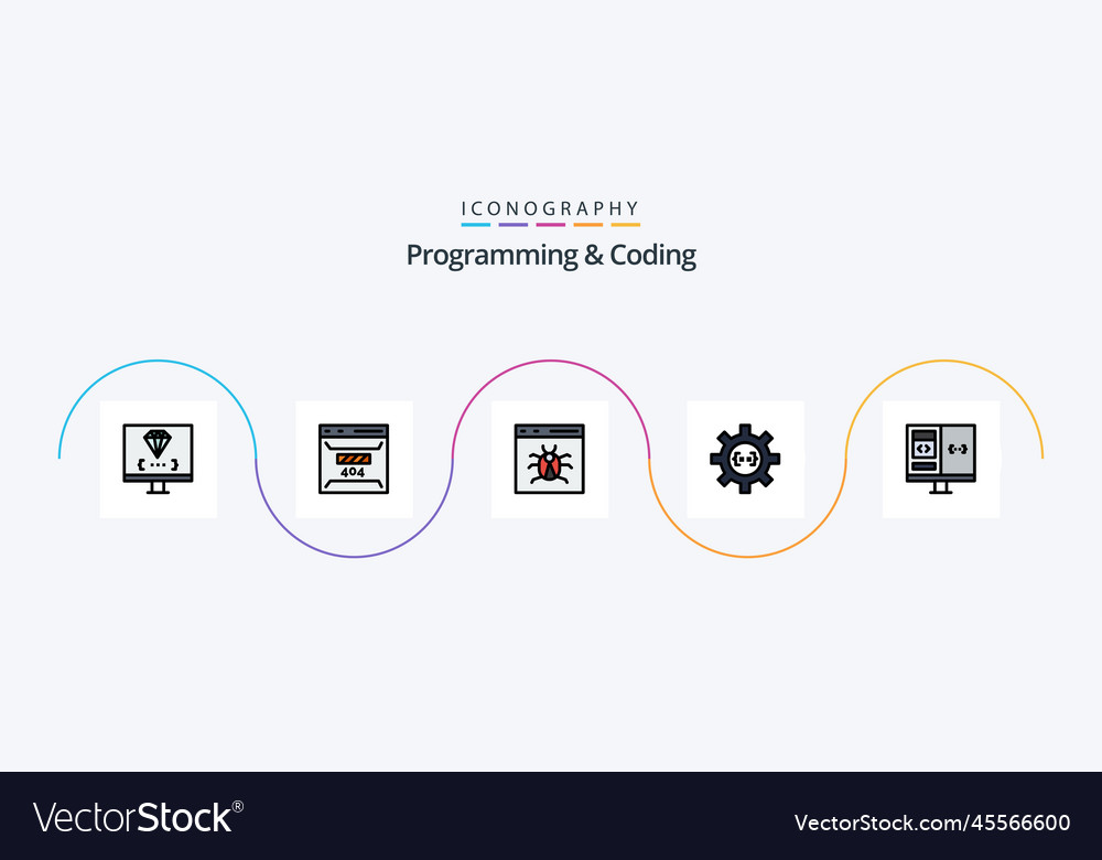 Programming and coding line filled flat 5 icon