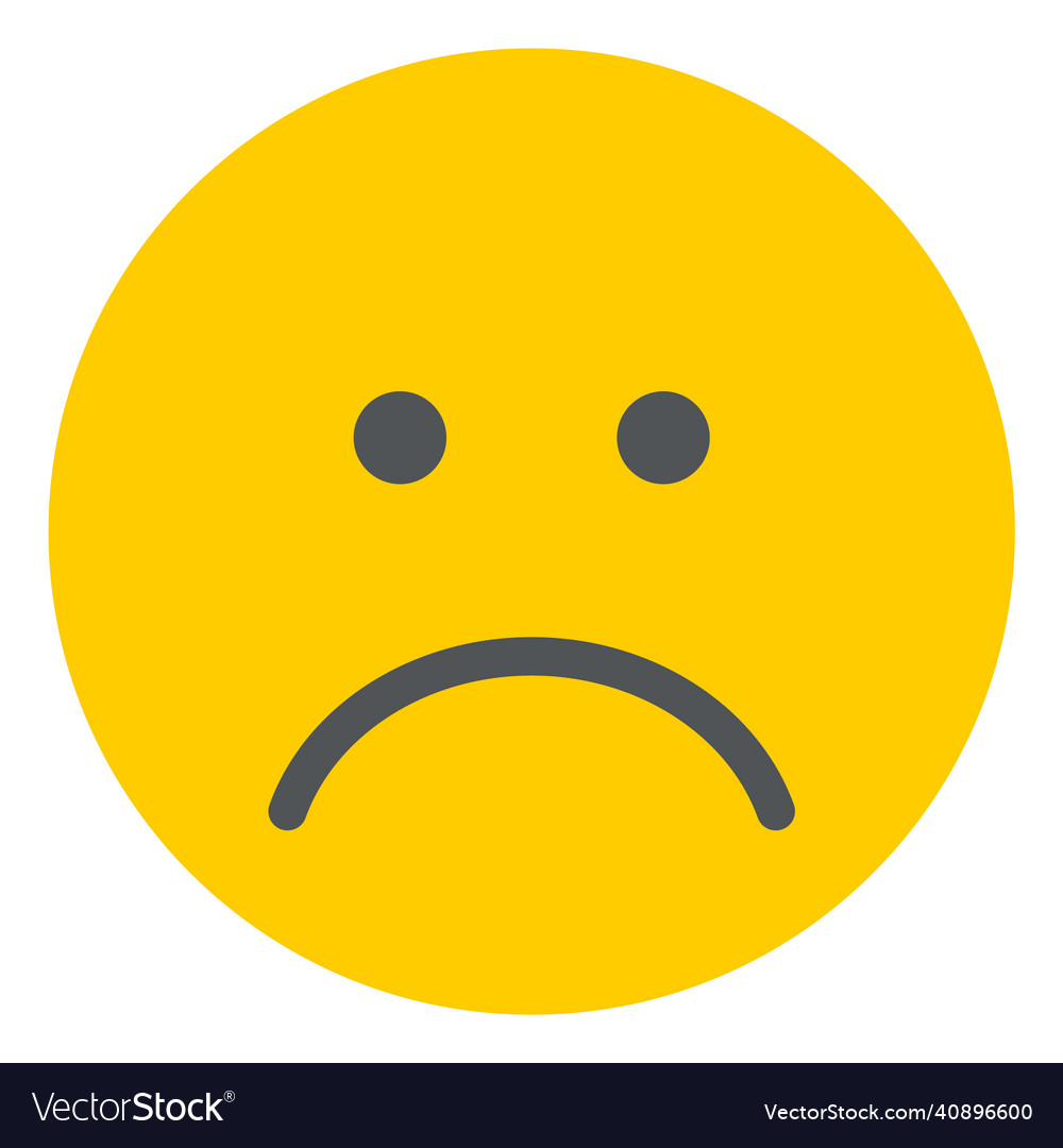 Sad emoticon unhappy face icon yellow flat emoji Vector Image