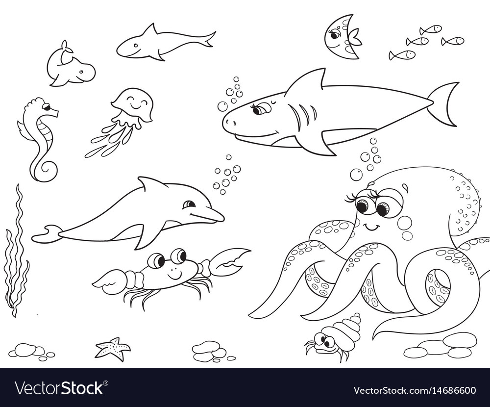 Seabed with marine animals object coloring Vector Image Seabed with marine animals object coloring Vector Image