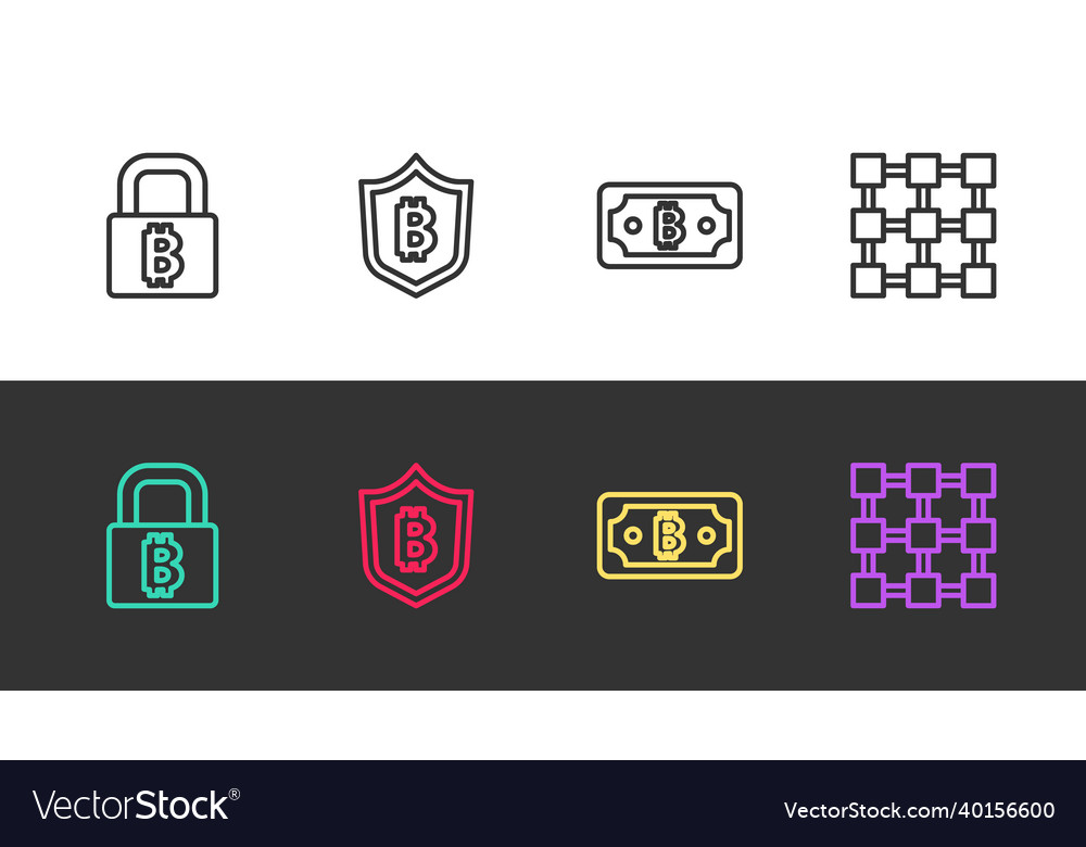 Set line lock with bitcoin shield cryptocurrency vector image Set line lock with bitcoin shield cryptocurrency