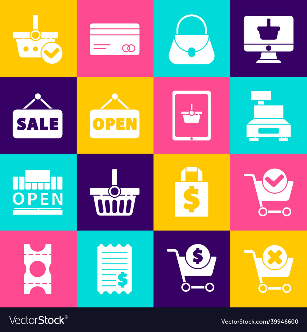 Set remove shopping cart with check mark vector image Set remove shopping cart with check mark