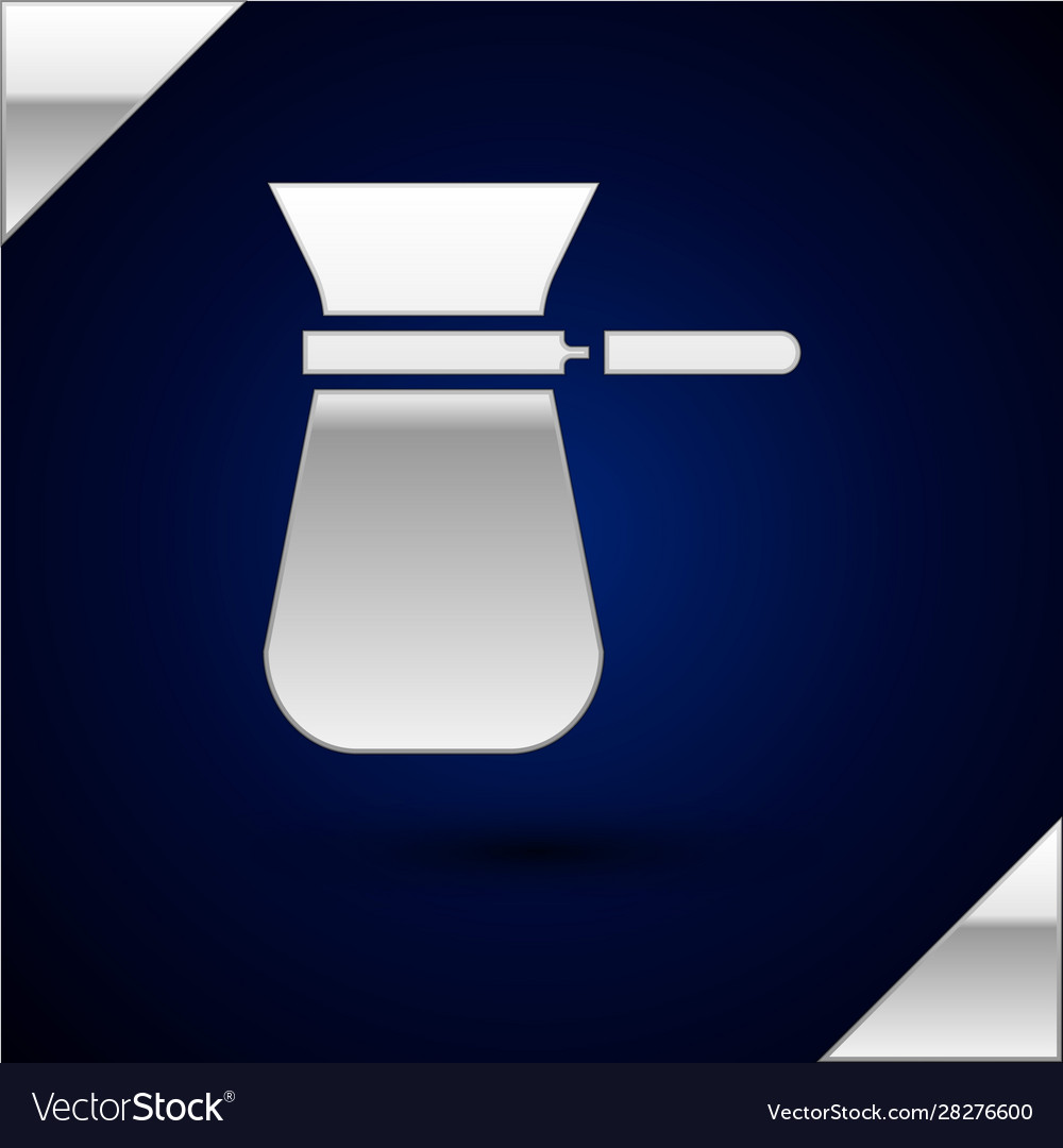 Silver coffee turk icon isolated on dark blue