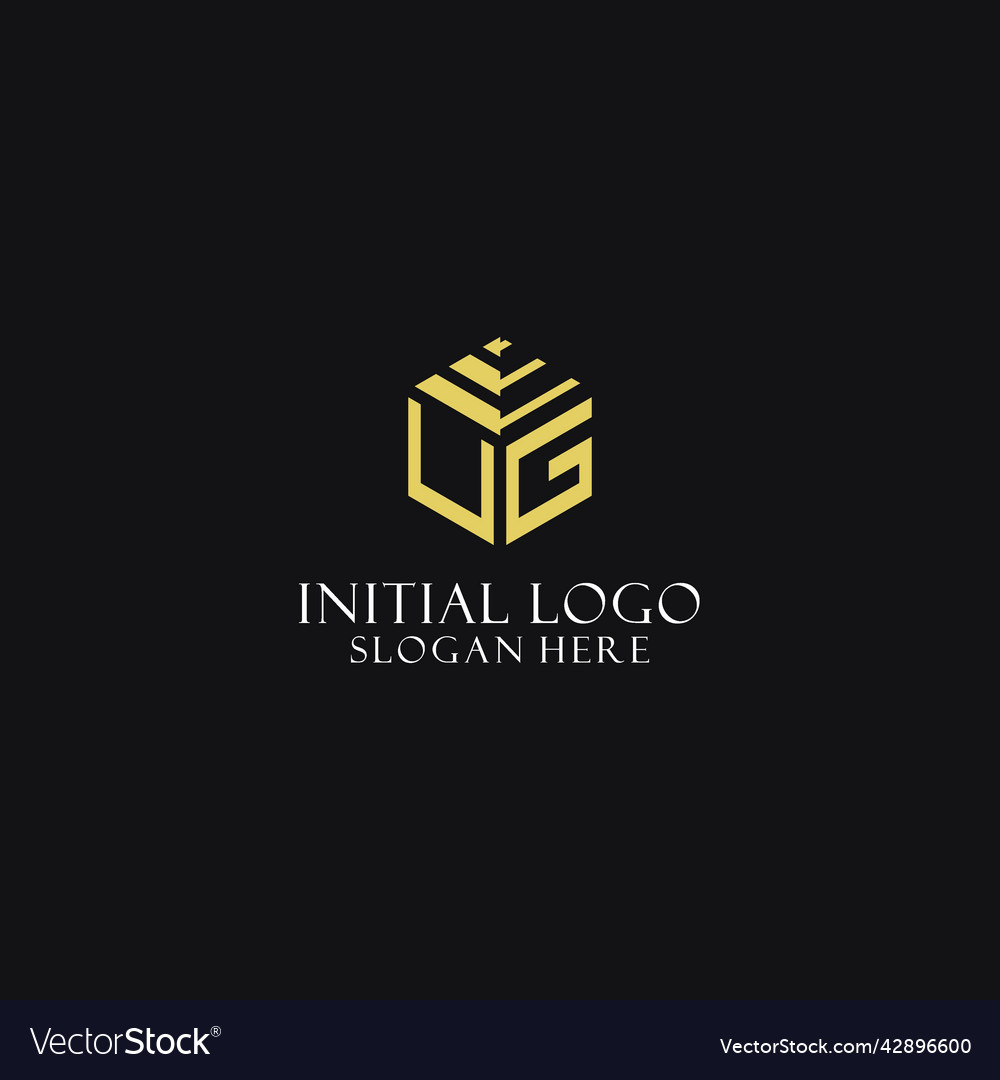 Ug initial monogram with hexagon shape logo Vector Image Ug initial monogram with hexagon shape logo