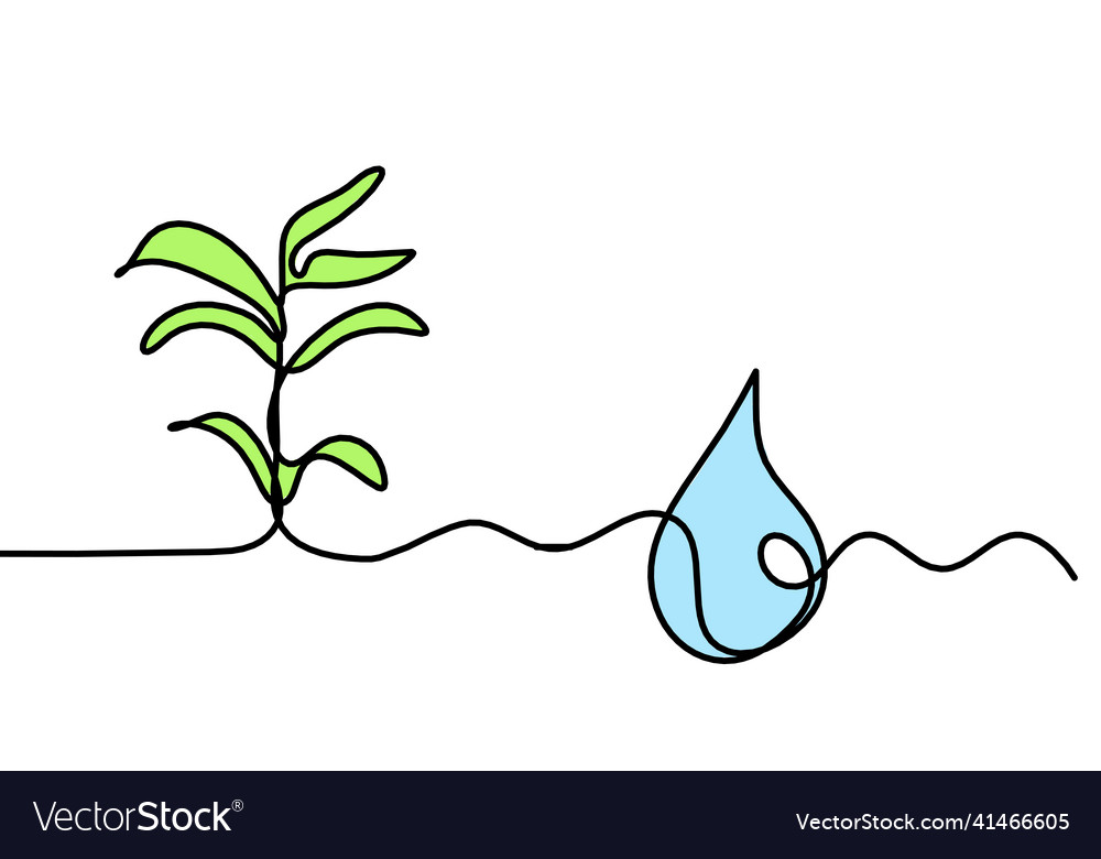 Abstract color drop with sprout as line drawing