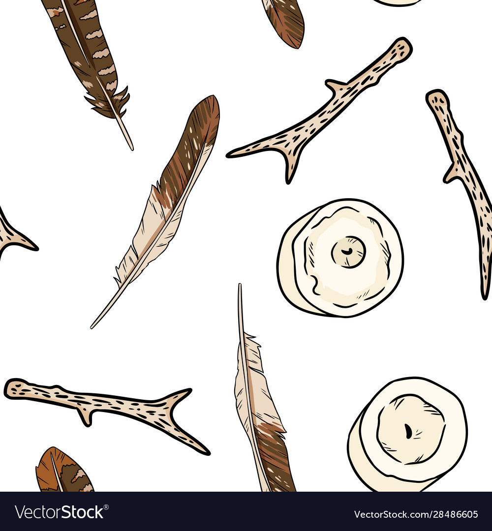 Boho elements feathers candles rustic sticks vector image Boho elements feathers candles rustic sticks