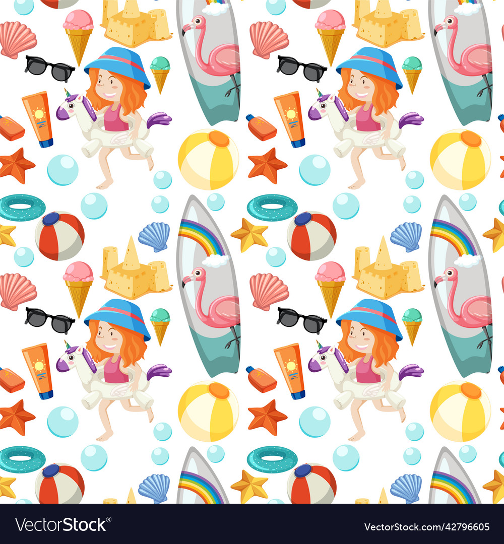 Children and summer objects seamless pattern vector image Children and summer objects seamless pattern