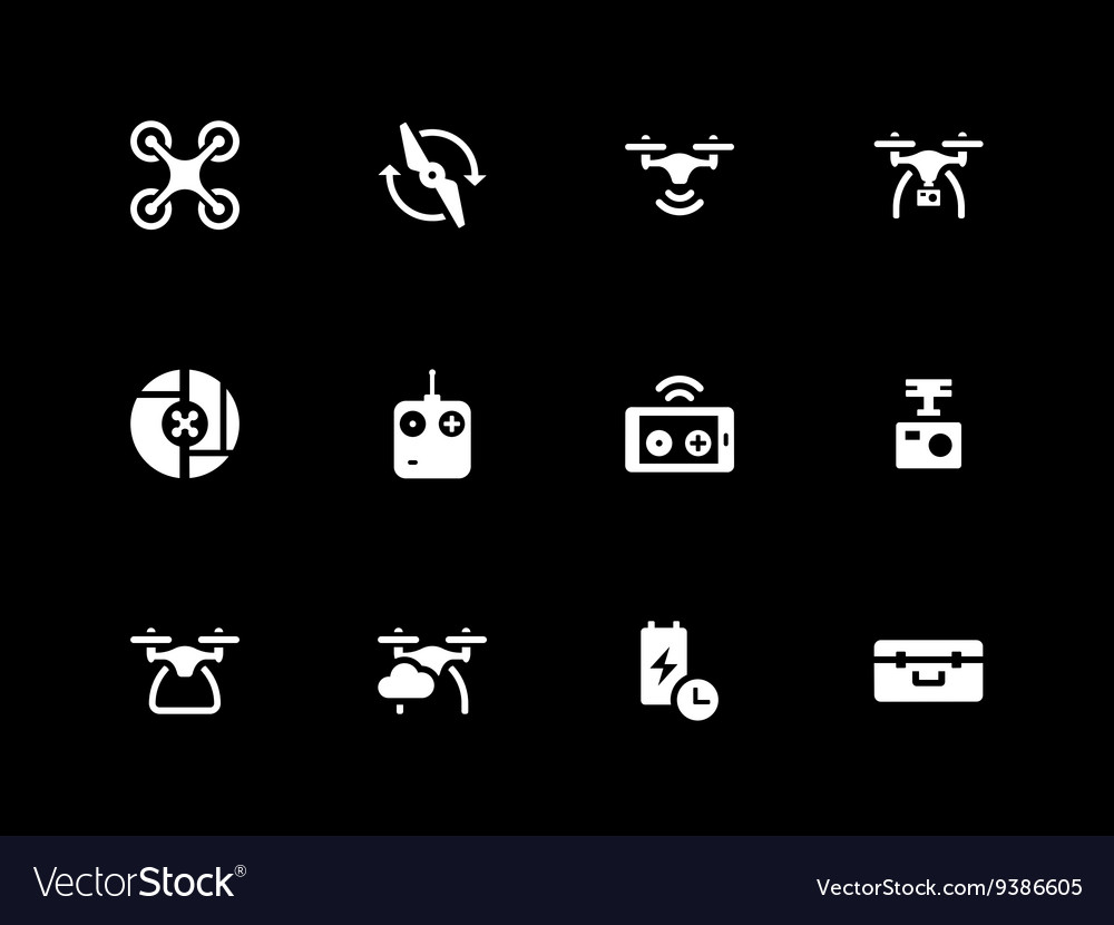 Drone and wireless remote control icons on black
