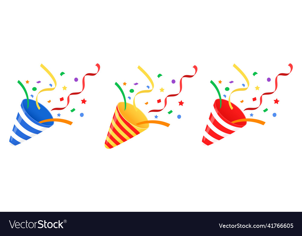 Exploding party popper with confetti bright vector image Exploding party popper with confetti bright