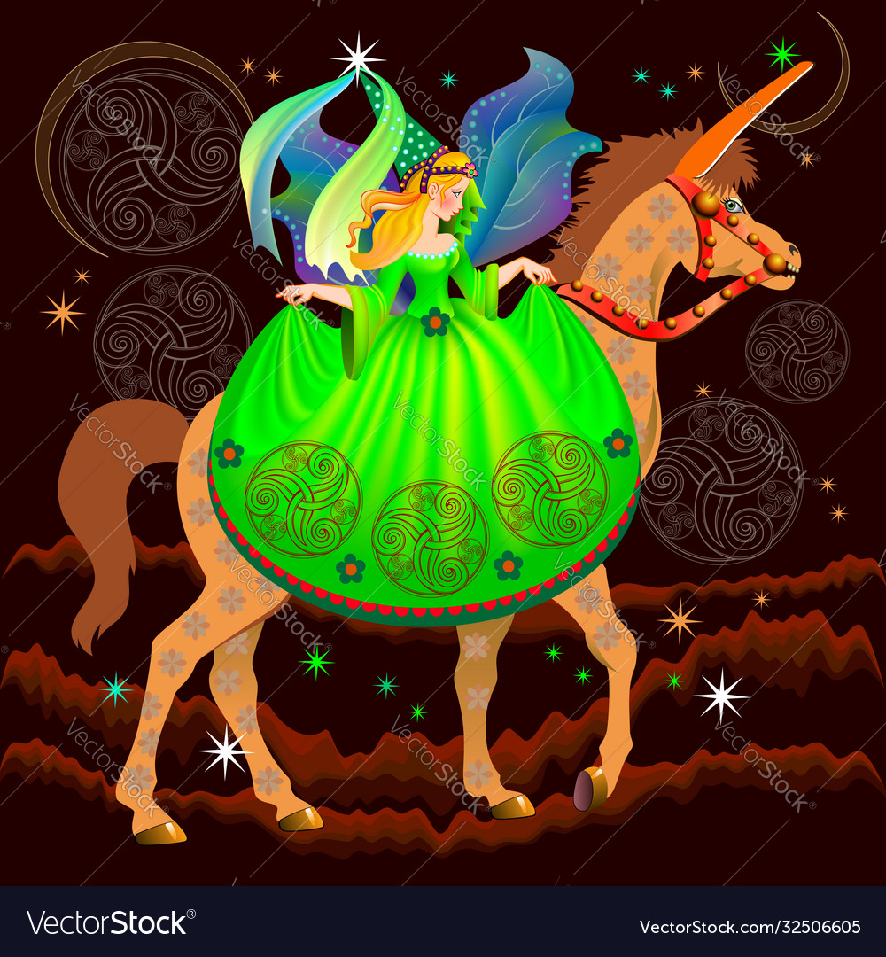 Fairyland princess riding on unicorn in fantastic Vector Image