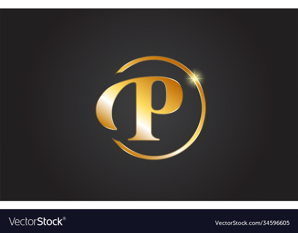 Golden P Alphabet Letter Logo Icon In Yellow Vector Image