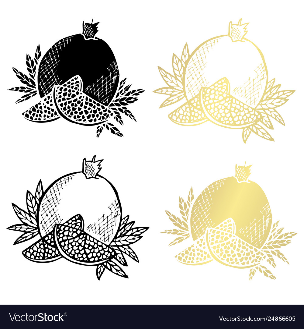 Hand gezeichnete goldene Früchte Set vector image Hand gezeichnete goldene Früchte Set