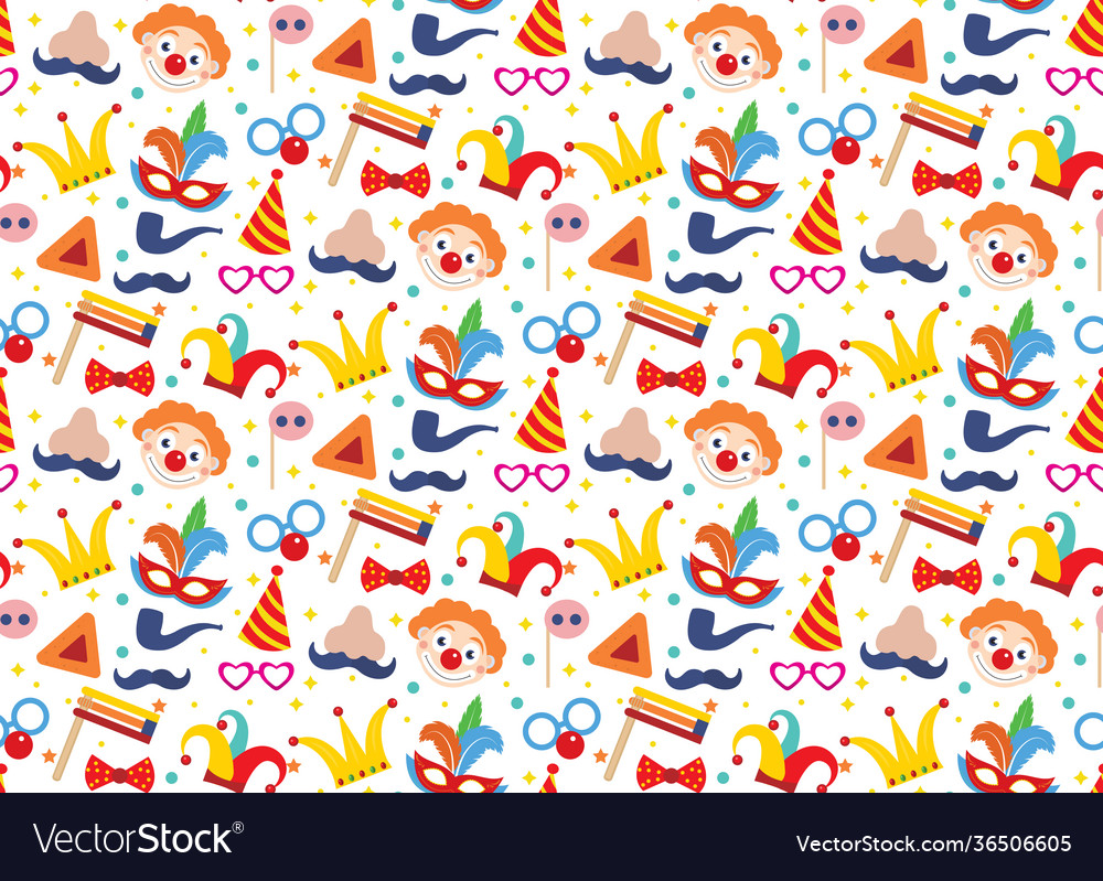 Happy purim seamless pattern with clowns circus