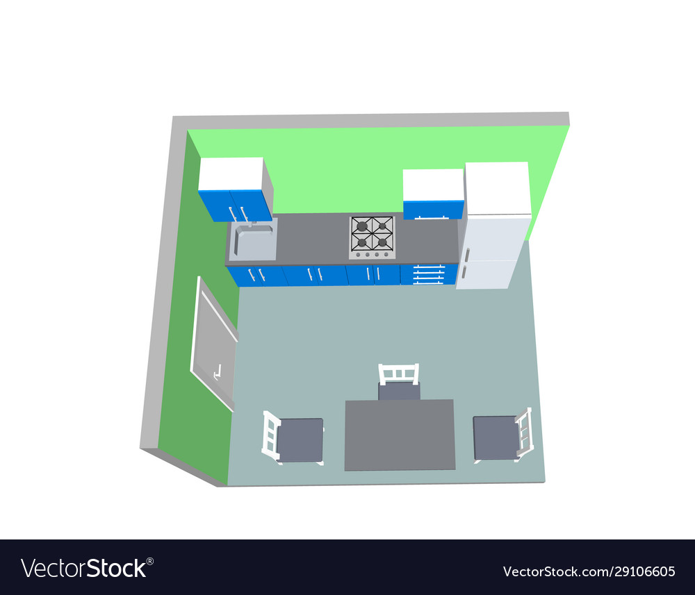 Interior kitchen room 3d top view Royalty Free Vector Image