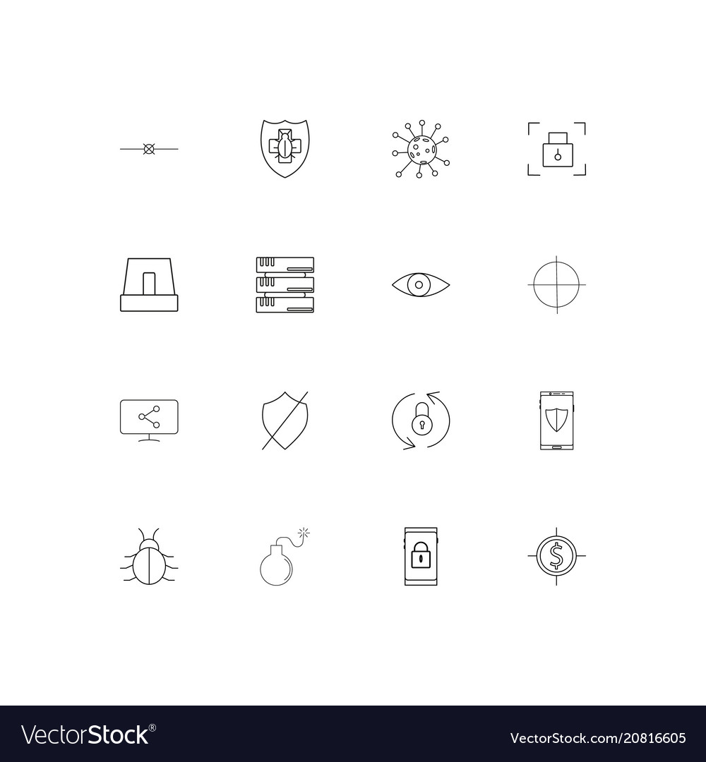 Internet security linear thin icons set outlined