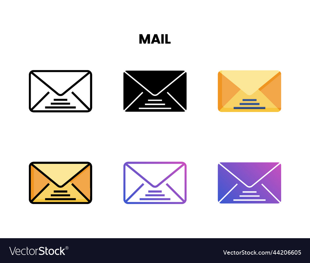 Mail icon set with different styles vector image Mail icon set with different styles