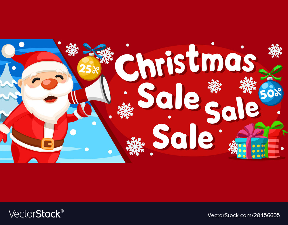 Santa claus is shouting in megaphone a christmas