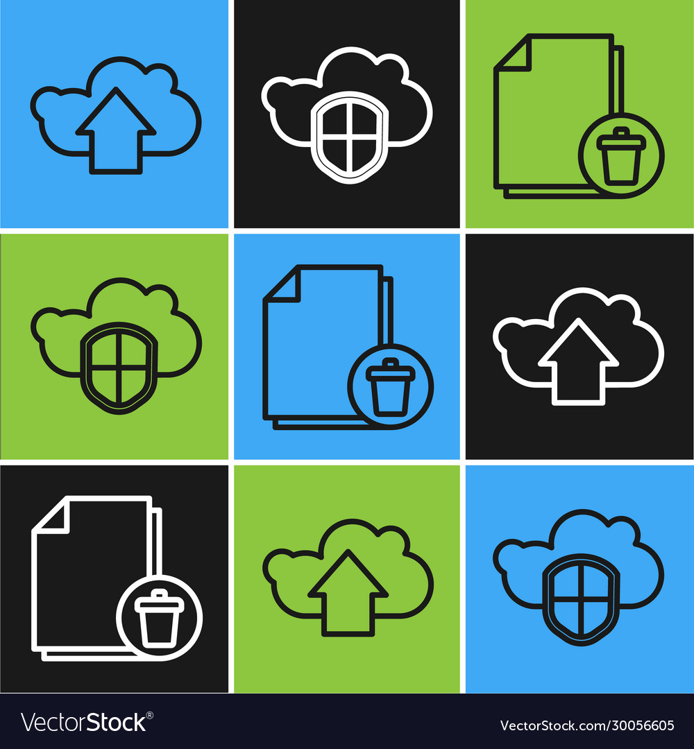 Set line cloud upload delete file document vector image Set line cloud upload delete file document