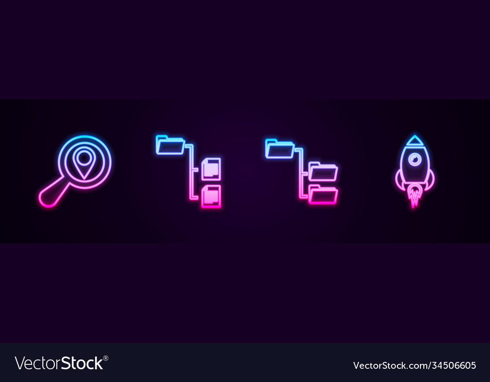 Set line search location folder tree and rocket vector image Set line search location folder tree and rocket