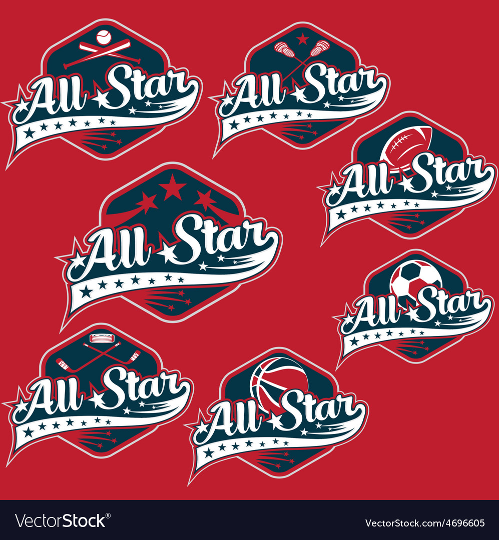 Set of vintage sports all star crests Royalty Free Vector